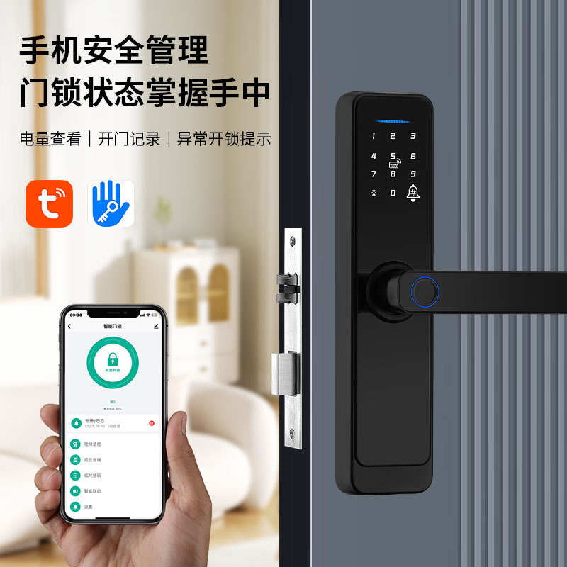 外贸热销涂鸦智能门锁室内木门电子密码锁酒店办公公寓门远程指纹